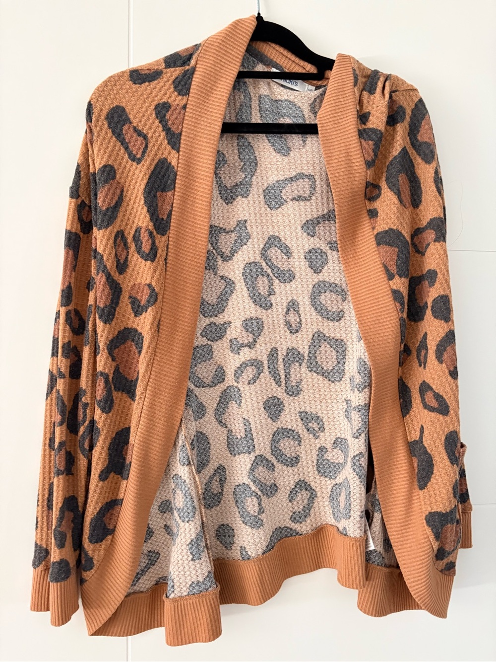 Ricki's Tan and Gray Leopard Open-Front Cardigan